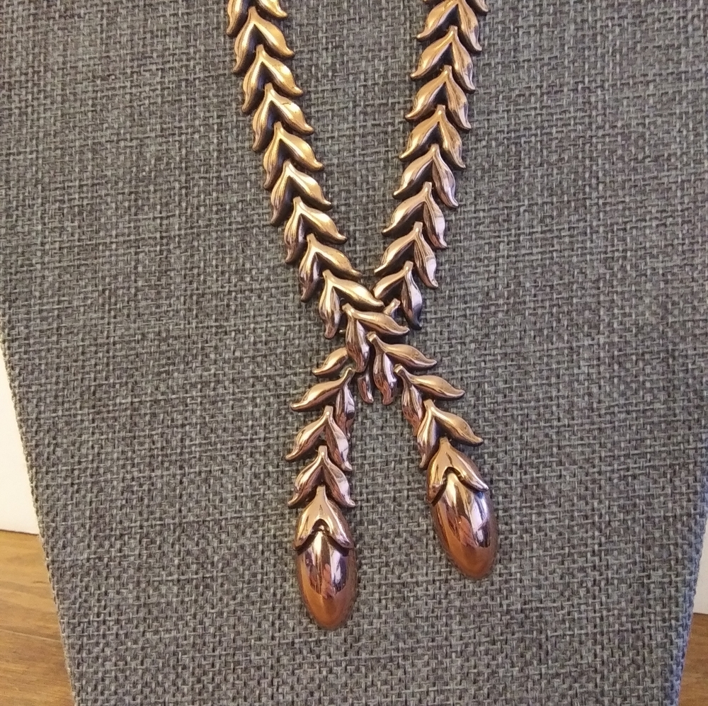 Vintage Renoir Copper Wheat Necklace & Clip Earrin